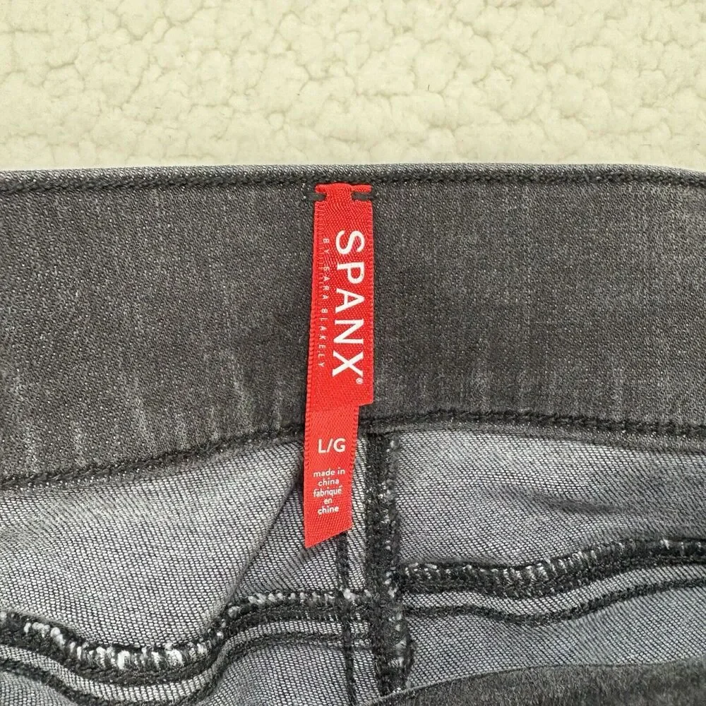 Spanx Jeans Womens L‎ Black Distressed Ankle Skinny High Rise Raw Hem Stretch